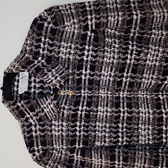 St. John Collection Tweed Iconic  plaid print Jacket Purple White Sz 10 - Picture 5 of 16